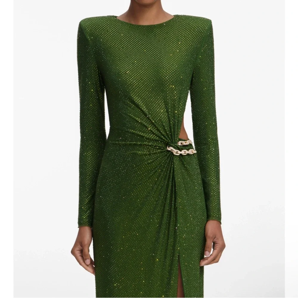 Self-Portrait Sparkling Green Long Sleeve Dress - Picture 4 of 13